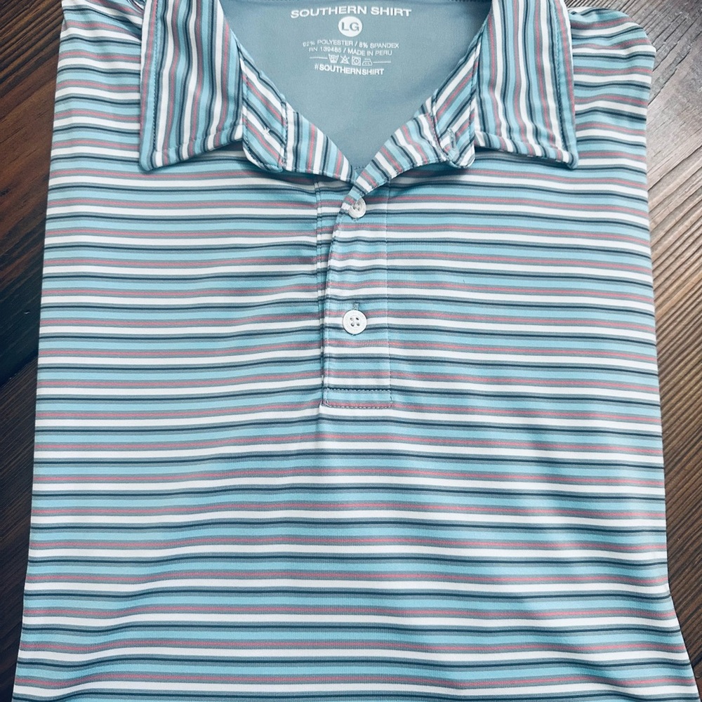 Southern Shirt Blue and White Polo Shirt with Striped Pattern and Classic Collar